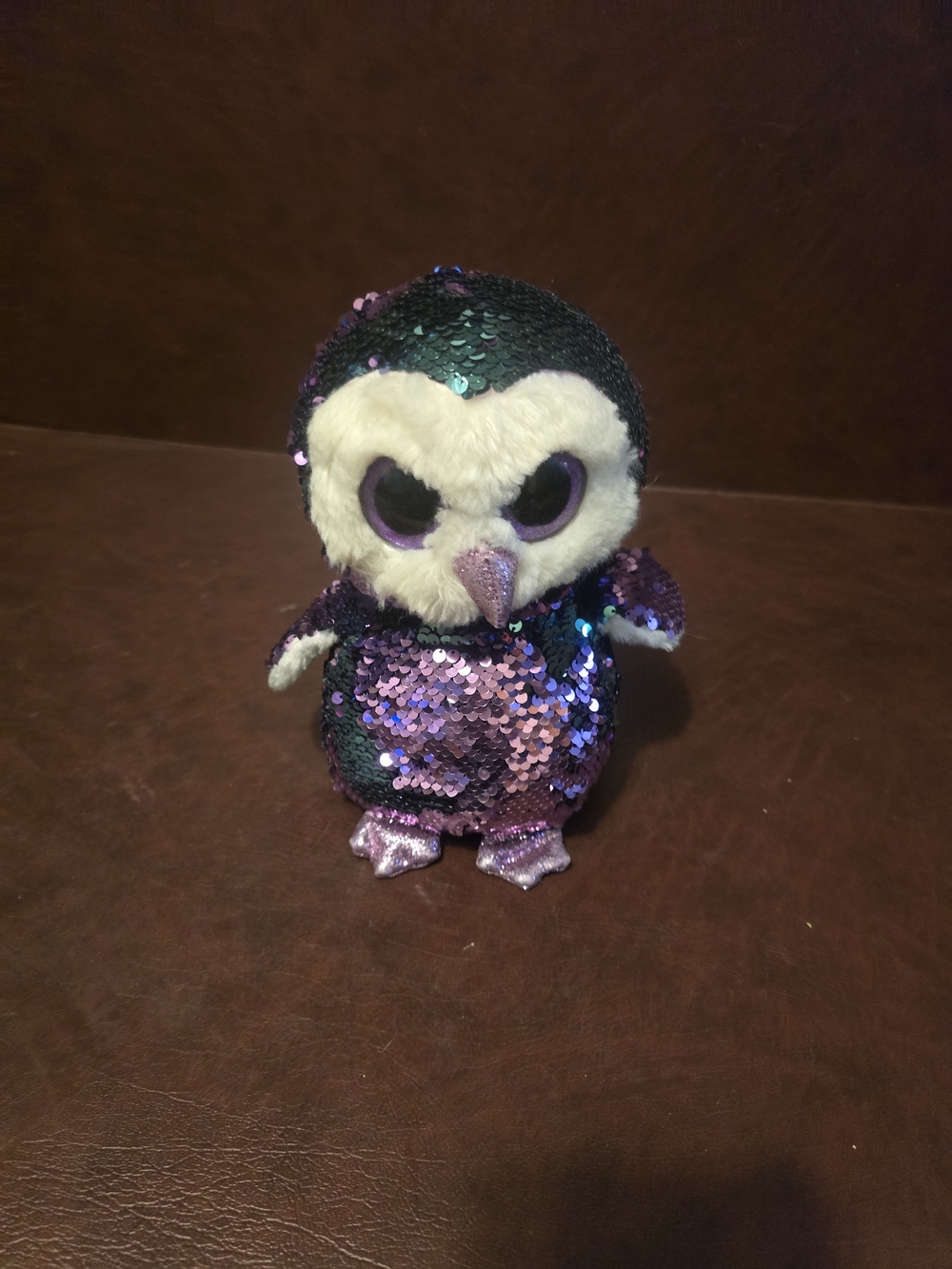 Plush Sequin Penguin Toy in Iridescent Purple & Teal